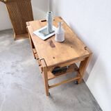 1980 pine wheeled console table