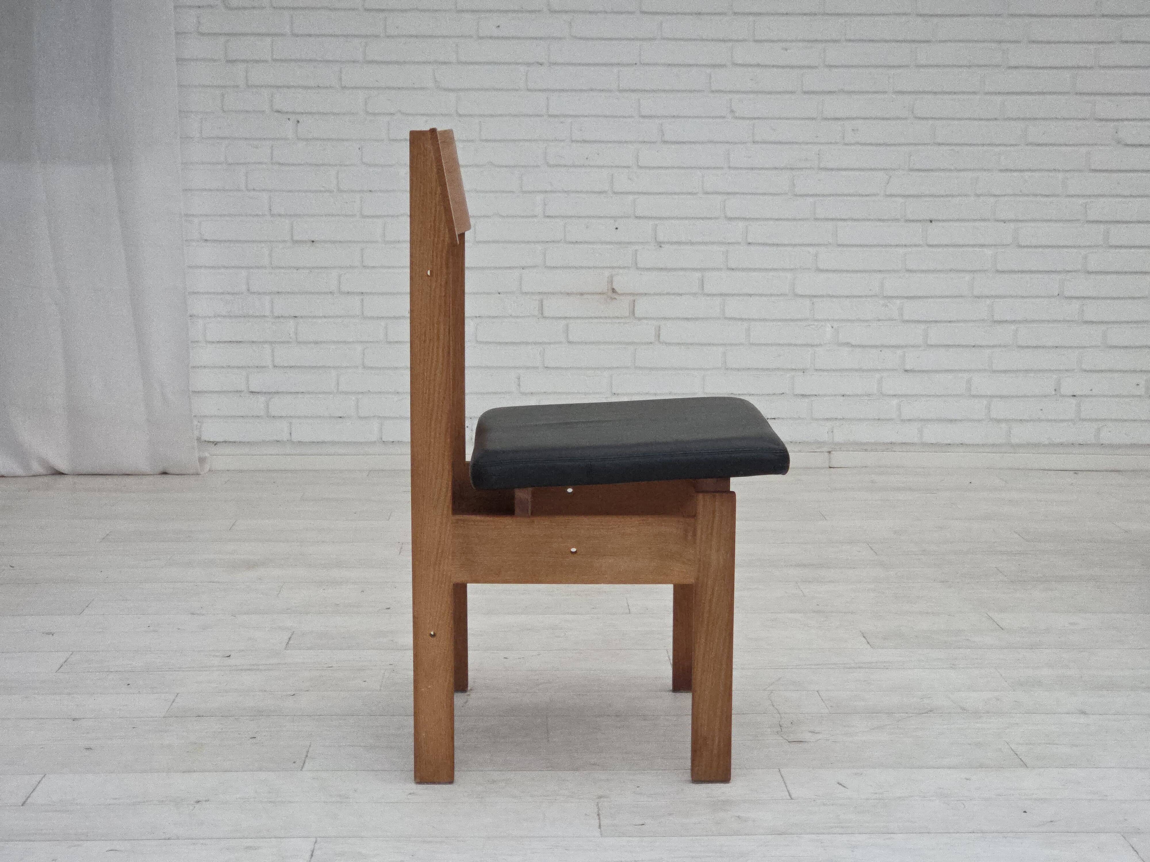 1970s, Danish design, set of 3 church chairs, leather, oak wood.