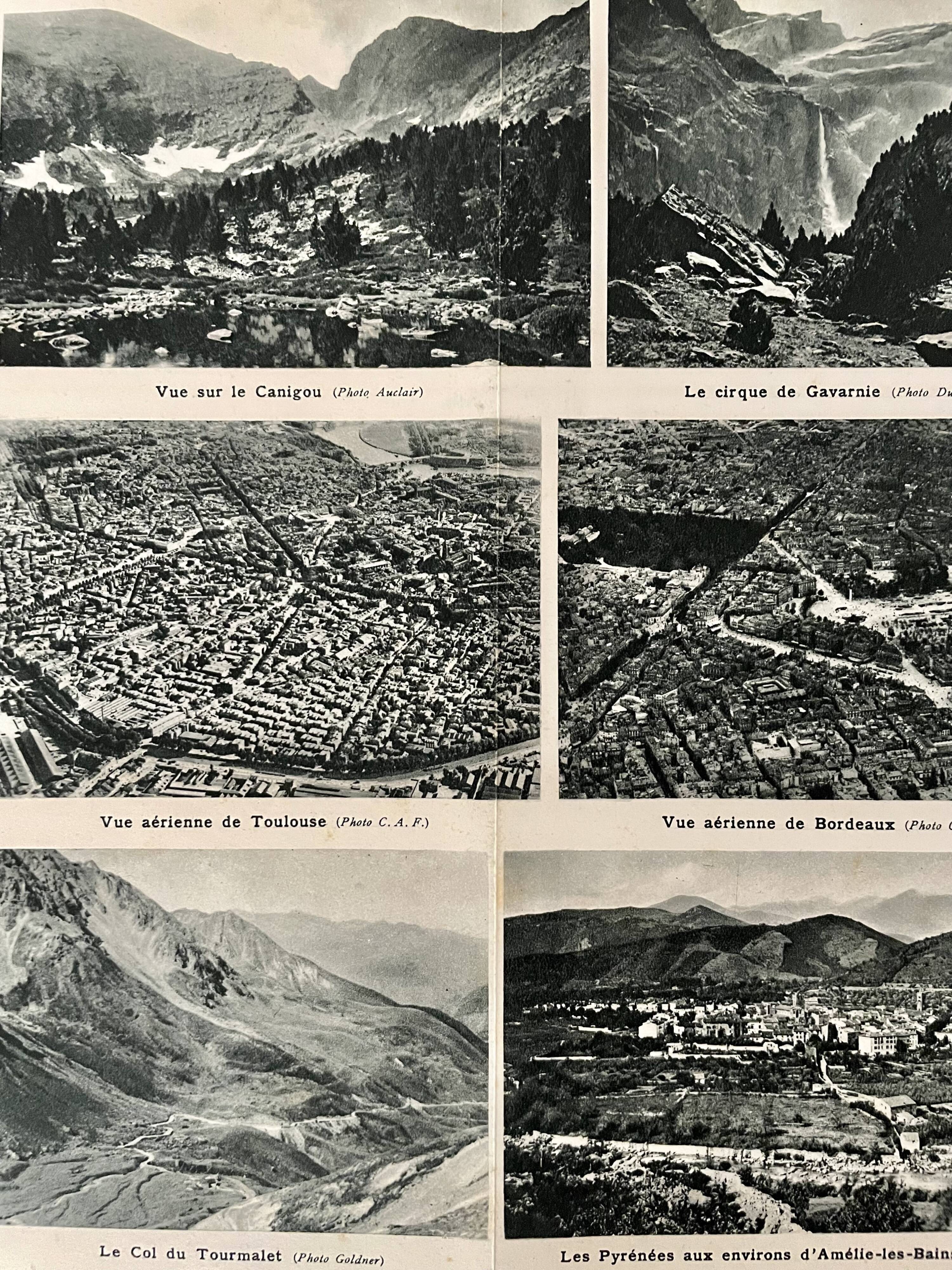 Old map of the Nouvelle-Aquitaine and Pyrenees region from 1945