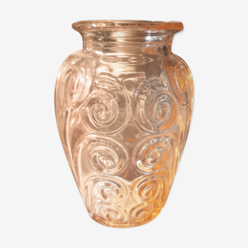 transparent pink moulded glass vase