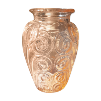 transparent pink moulded glass vase