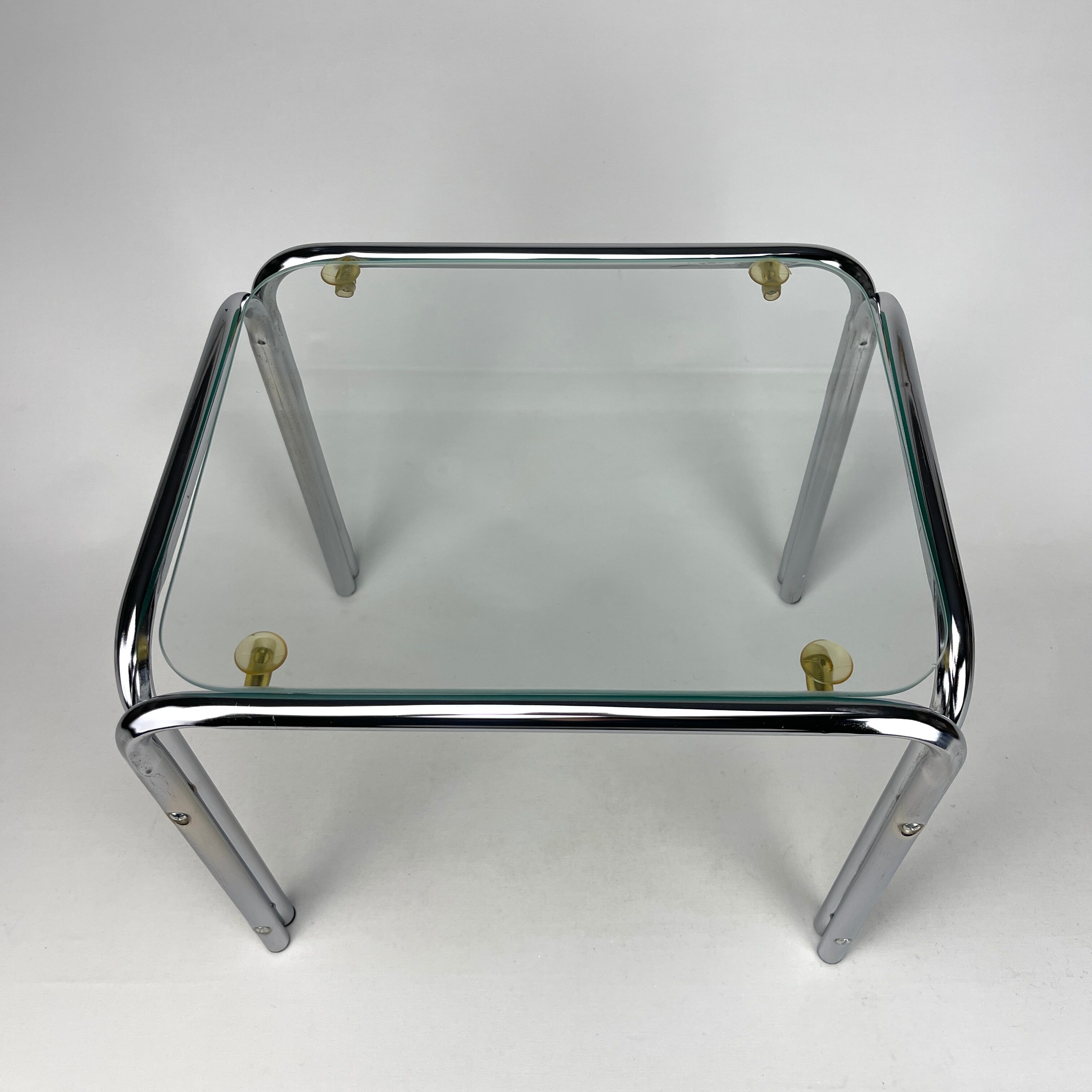 Small side table chrome metal and glass 70s