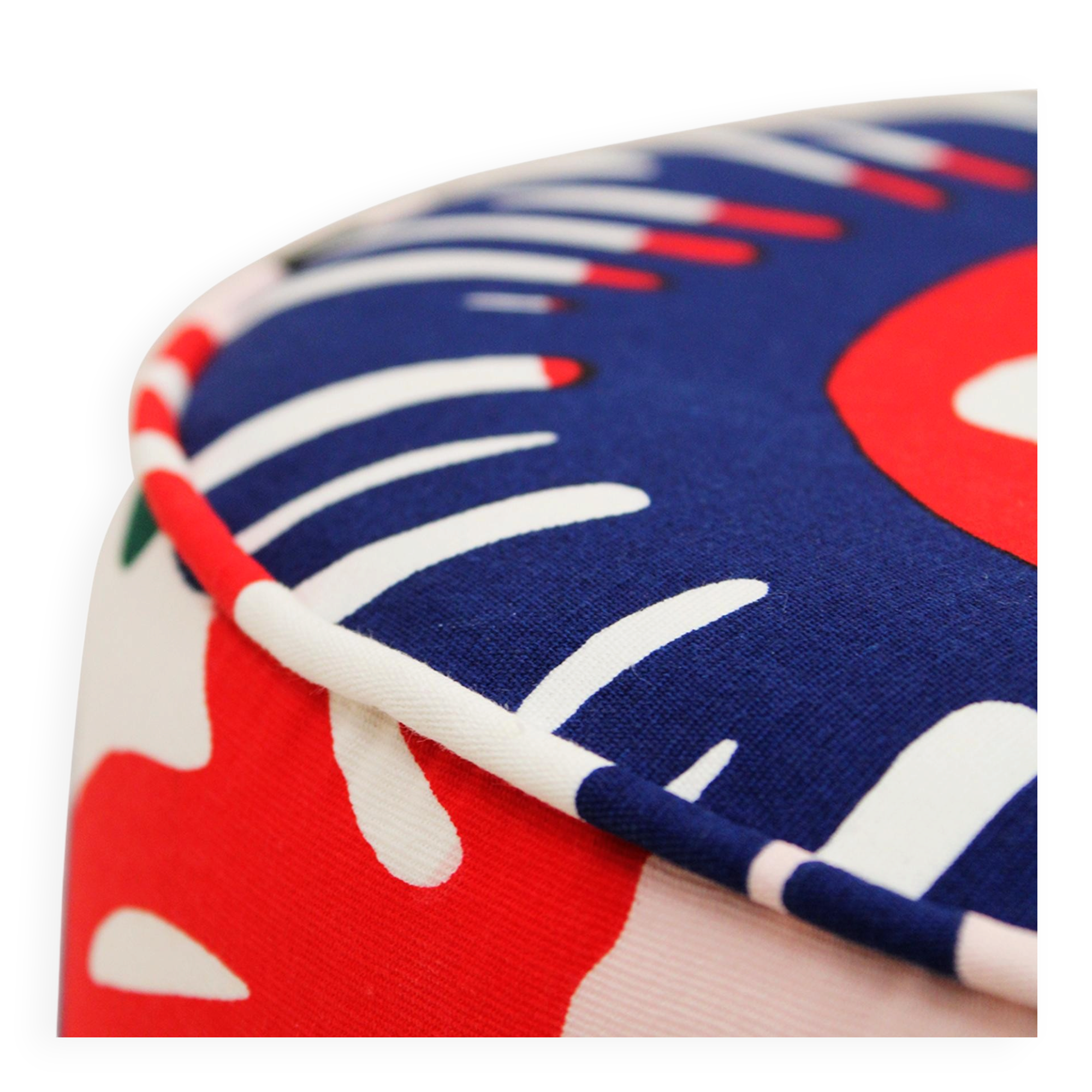 Contemporary Multicolour Floral patterned Fabric and Brass Italian Circular Pouf