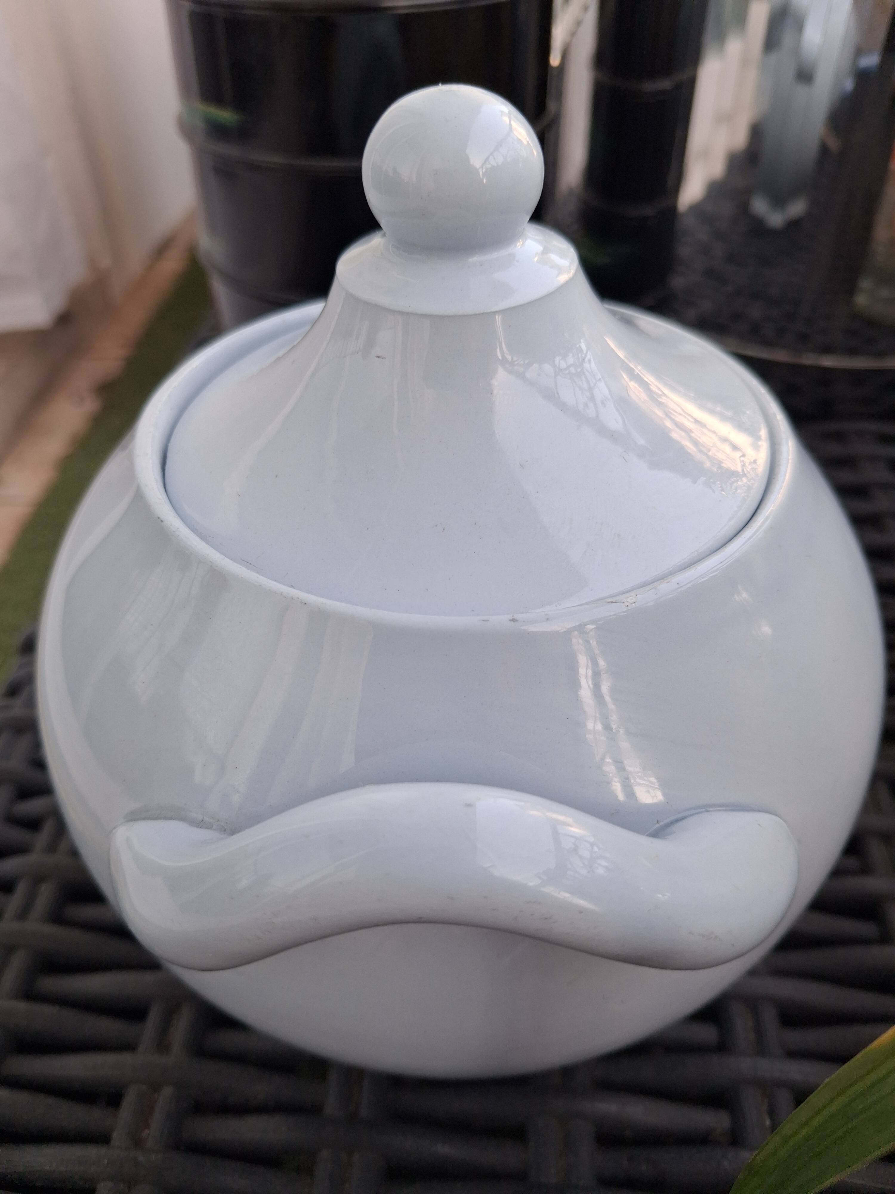Pastel blue sugar bowl Sarreguemines France