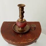 Vintage brass and colored glass hand candle holder