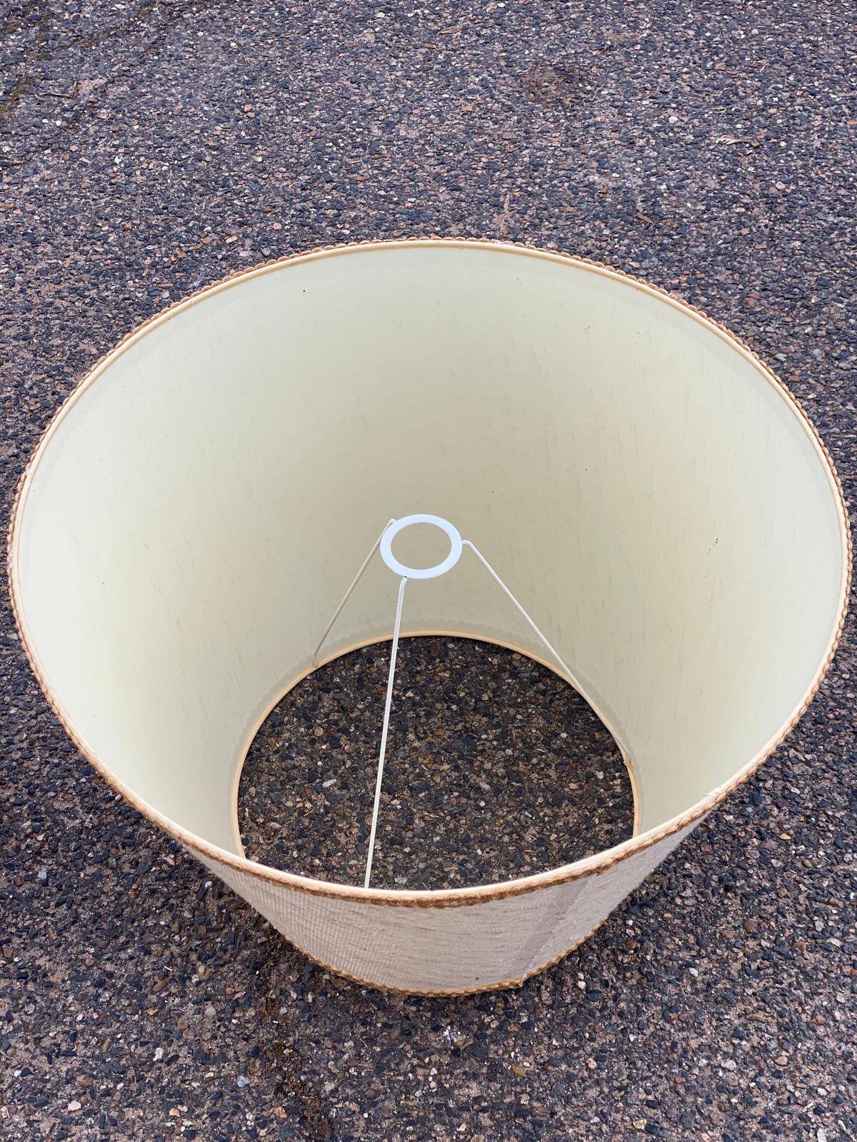 Art Deco floor lamp with wooden shelf and beige lampshade