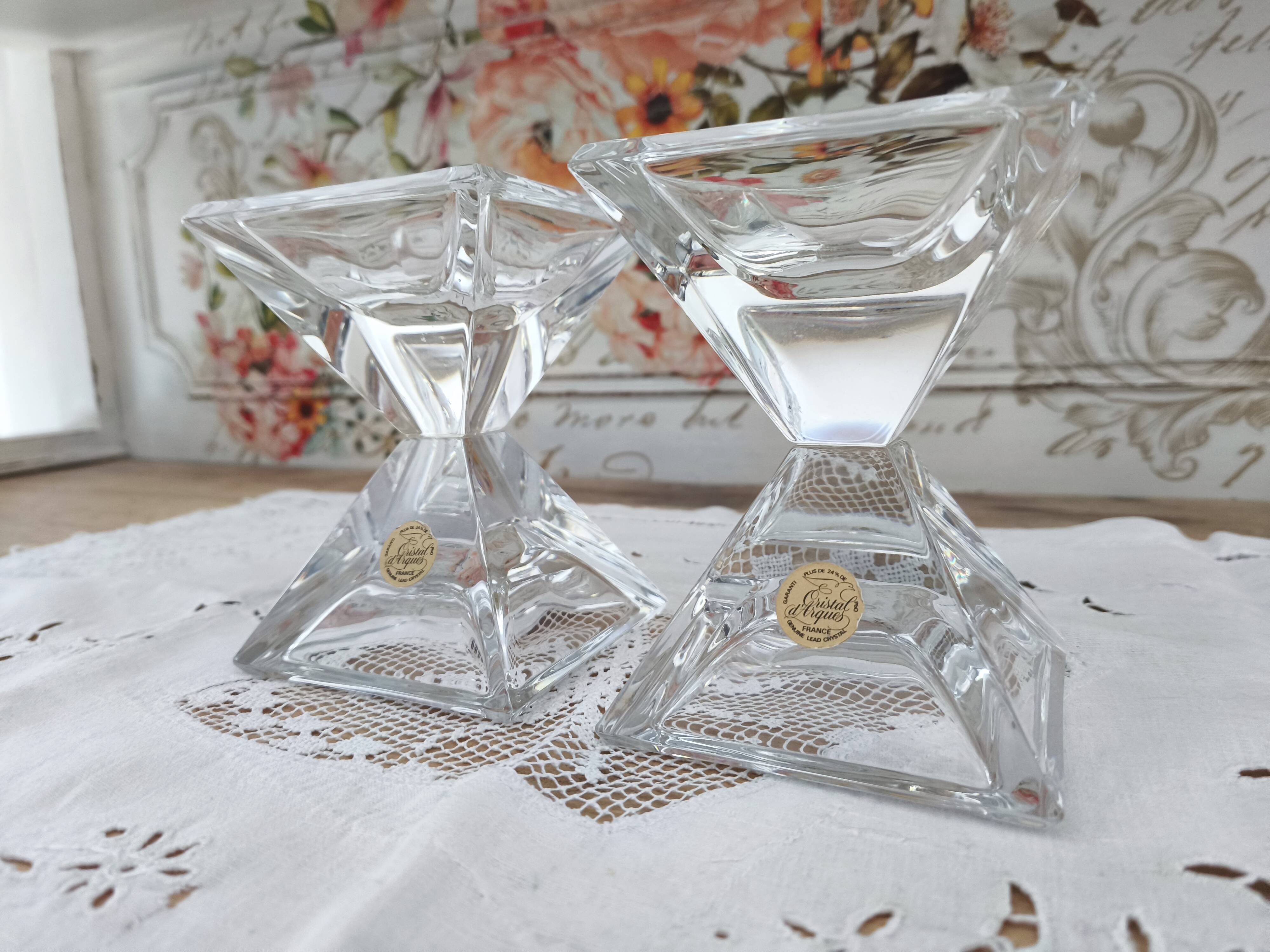 Set of 2 vintage Cristal d'Arques candlesticks