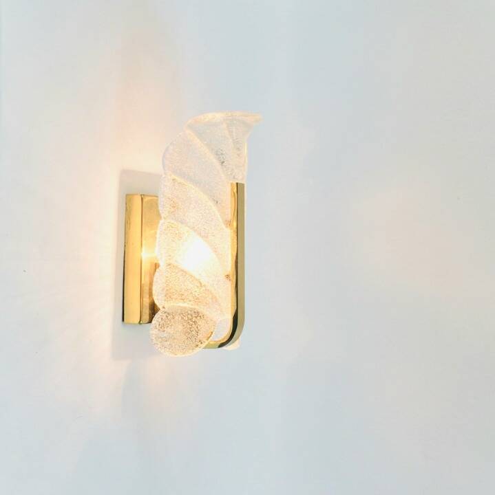 Scandinavian Glass & Brass Leaf Wall Lamp - C.Fagerlund for Orrefors, 1960s