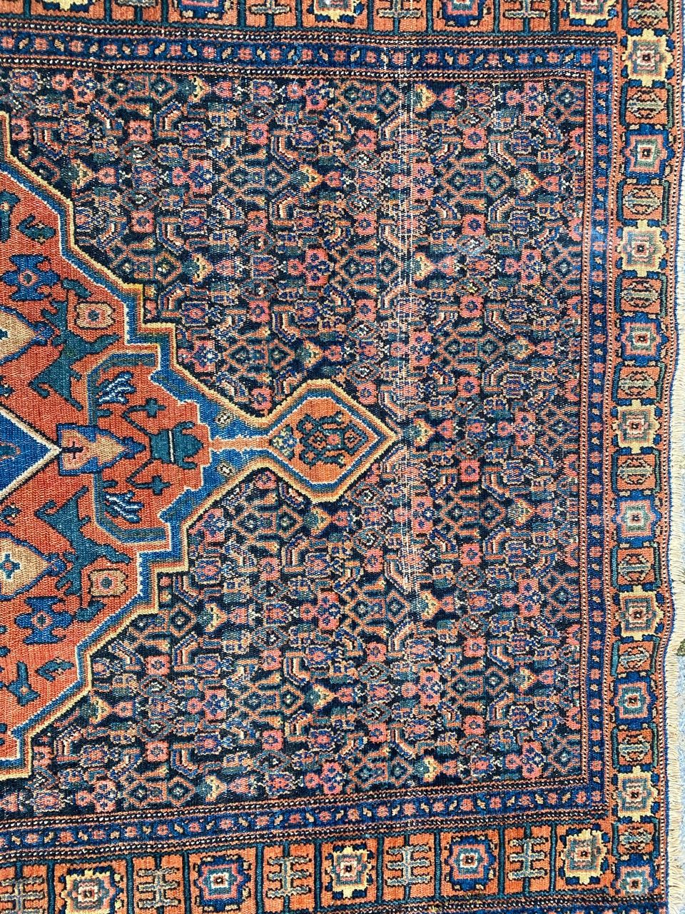 Senneh handmade ancient Persian Oriental carpet 102x139 cm
