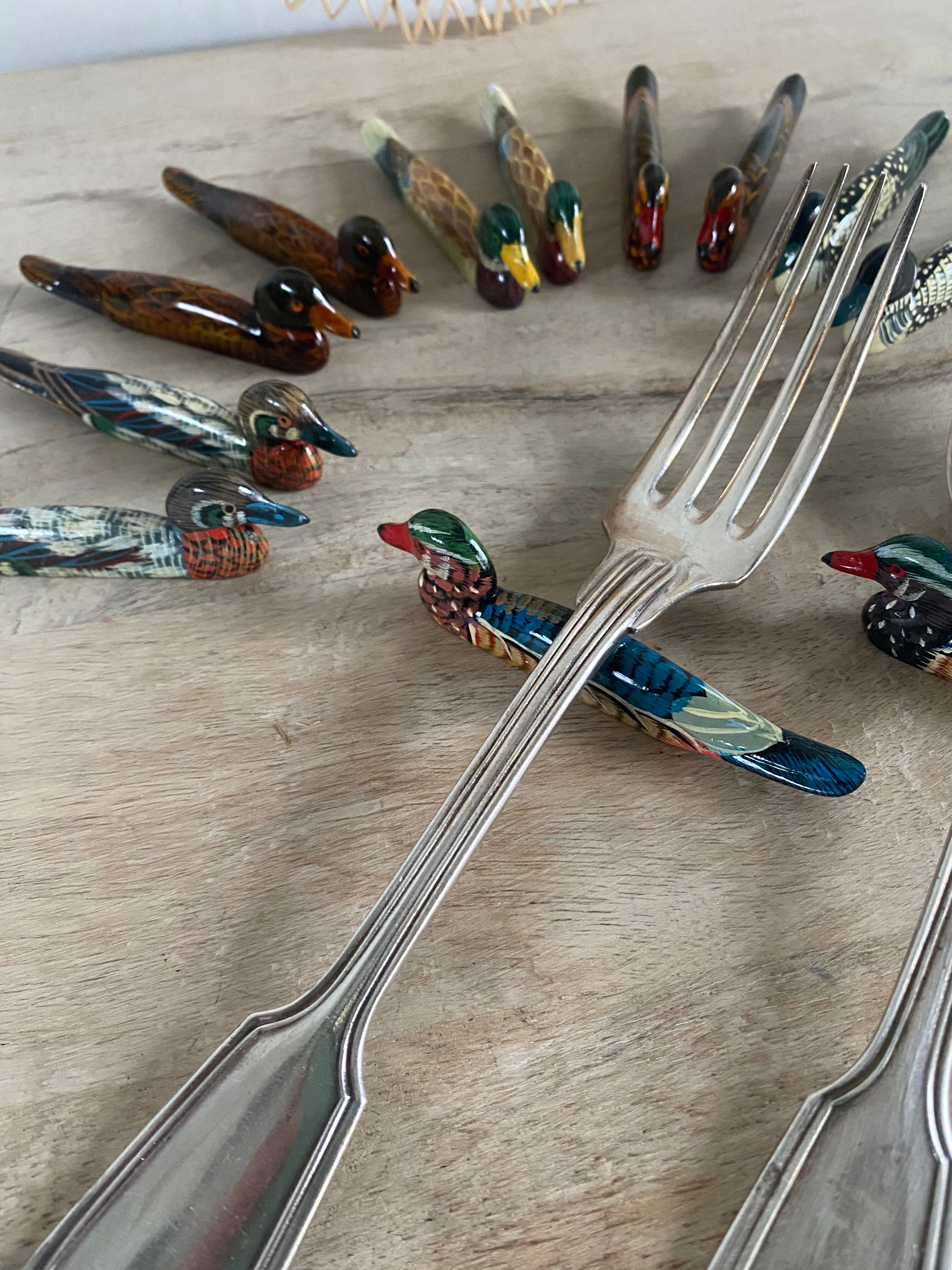 Set of 12 vintage handmade wooden cutlery rests