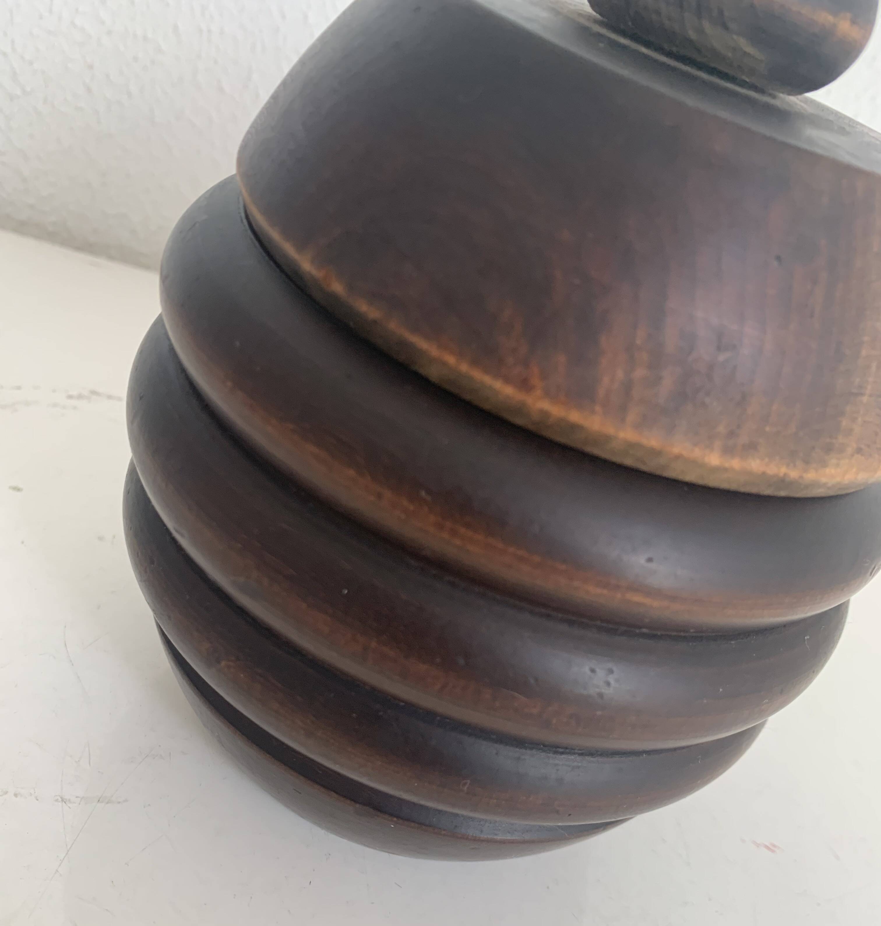 Pot à tabac vintage 1930 tabatière bois sculpté pipe - 15 x 12 cm