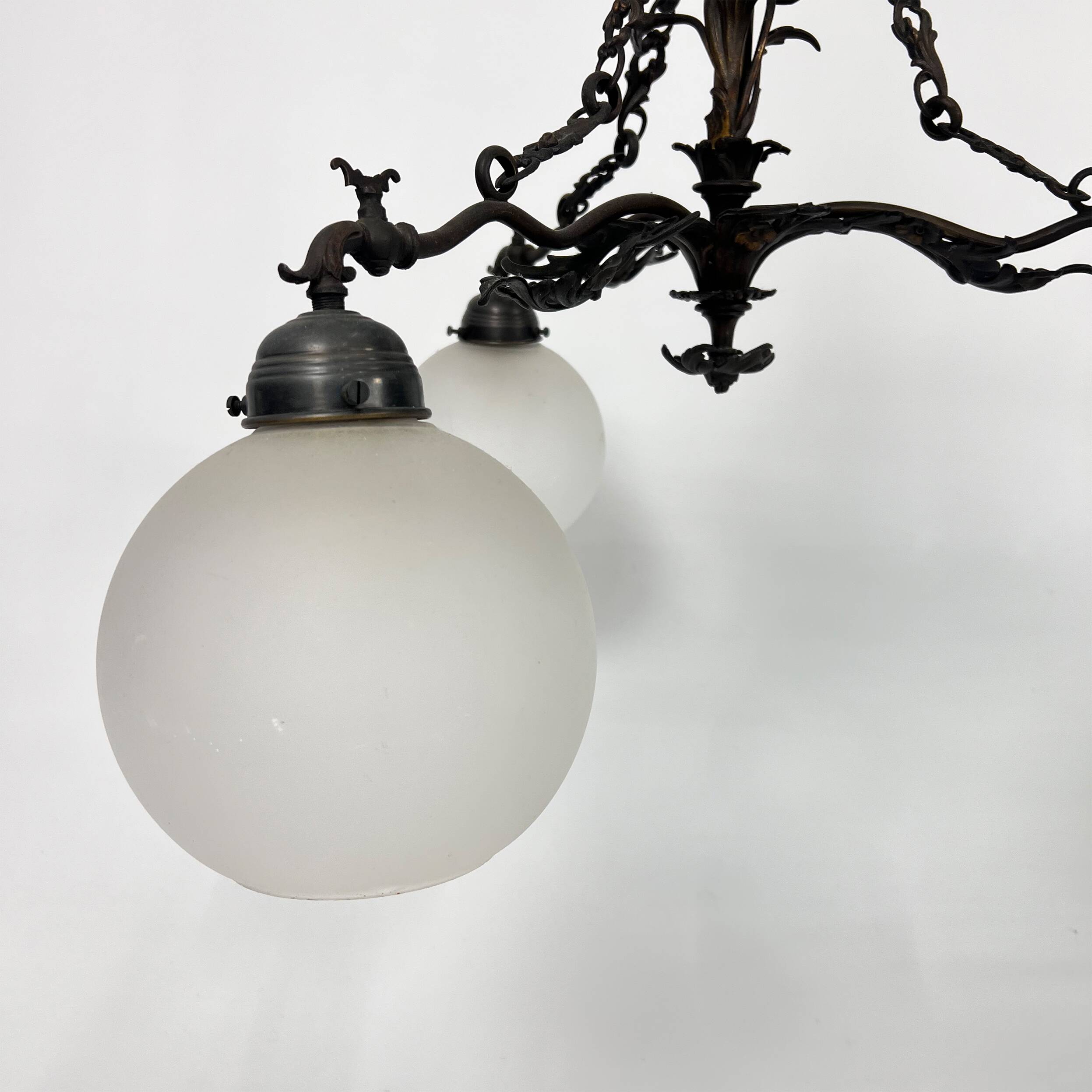 Vintage gothic brass and glass chandelier, 1970s
