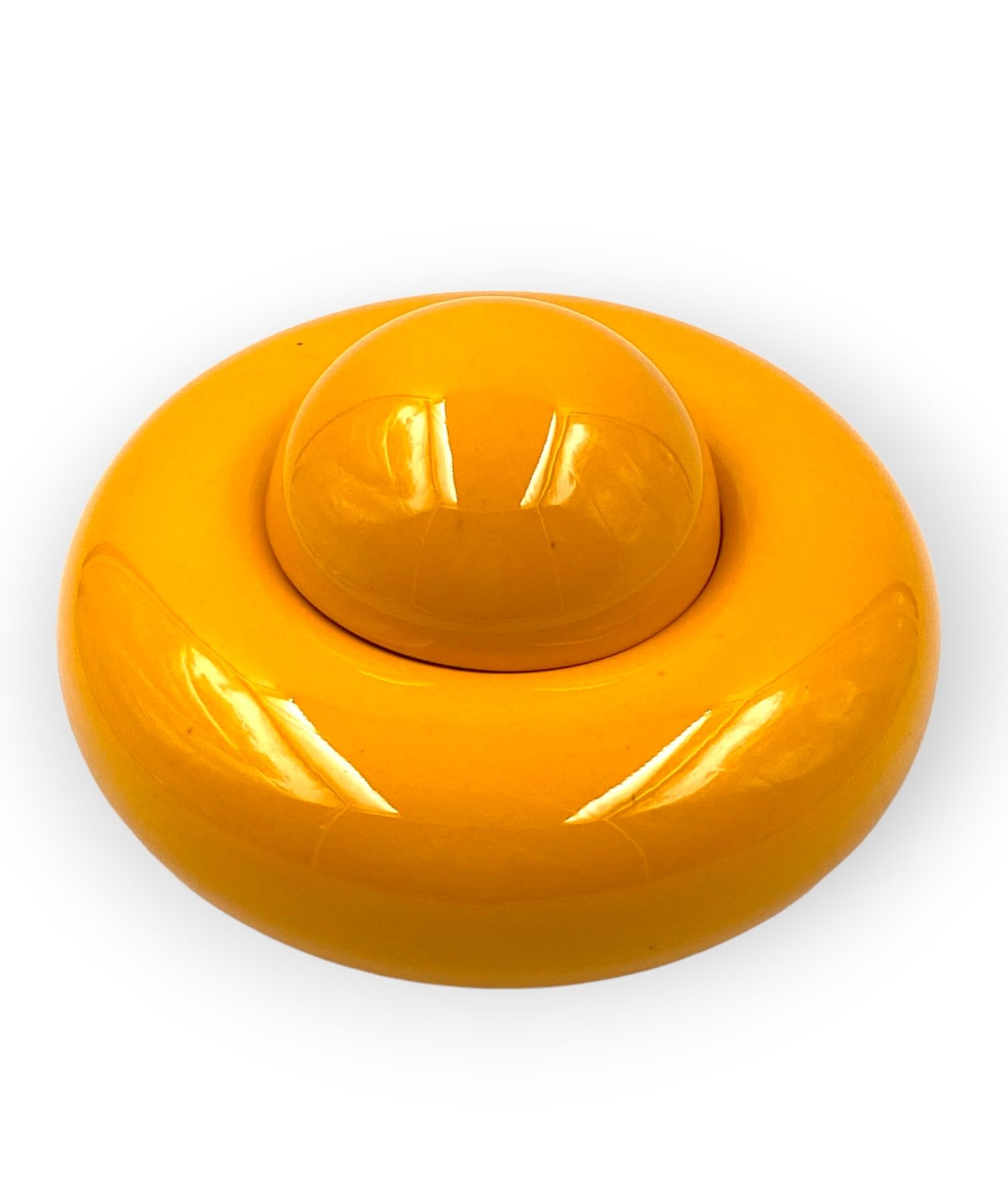 Sergio Asti, Yellow ceramic sculpture / box, Gabbianelli Italy ca. 1971