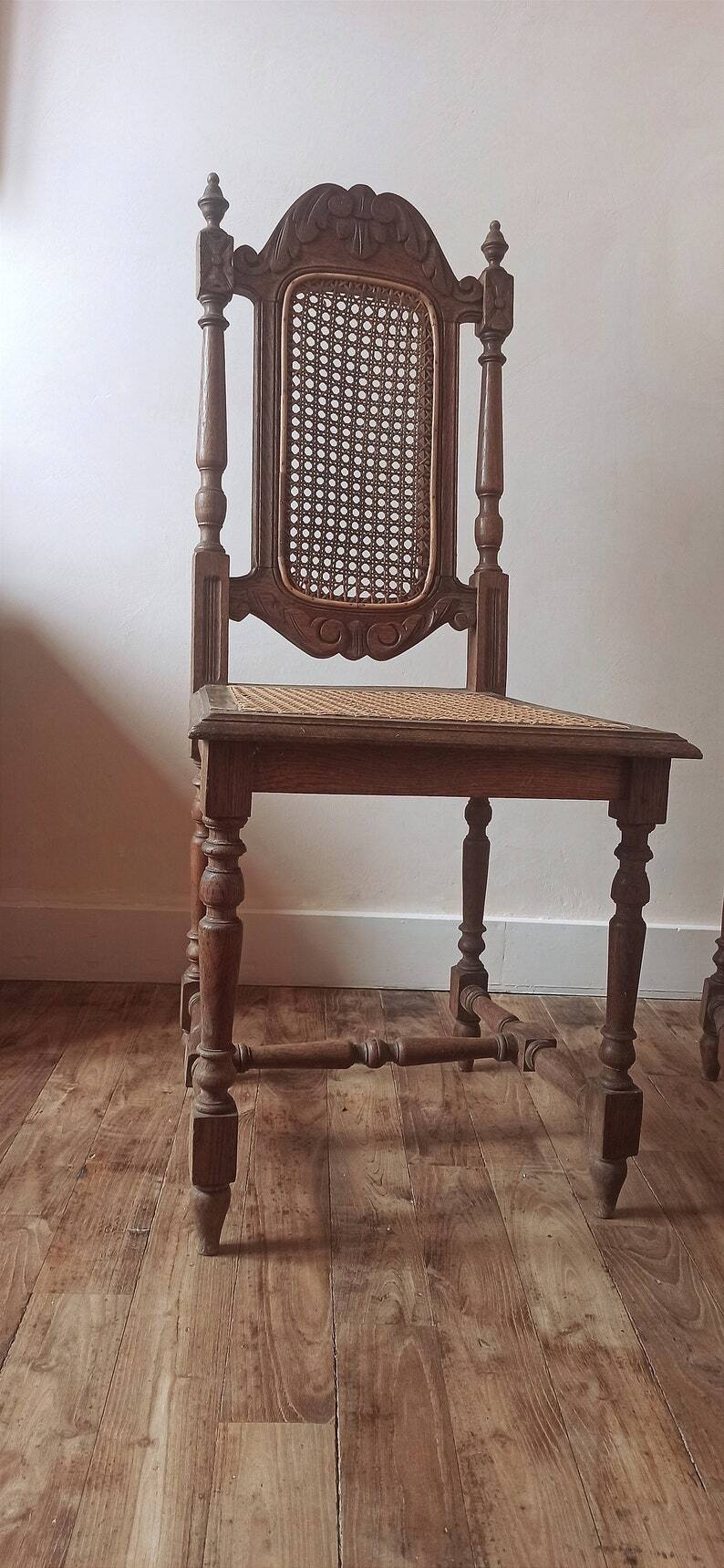 Duo of wooden and cane chairs / vintage cane chairs