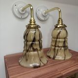 Pair of vintage marbled opaline wall sconces