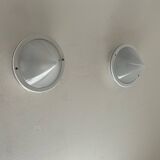 Pair of vintage sandblasted glass and metal wall lights, Prisma Italy 1980