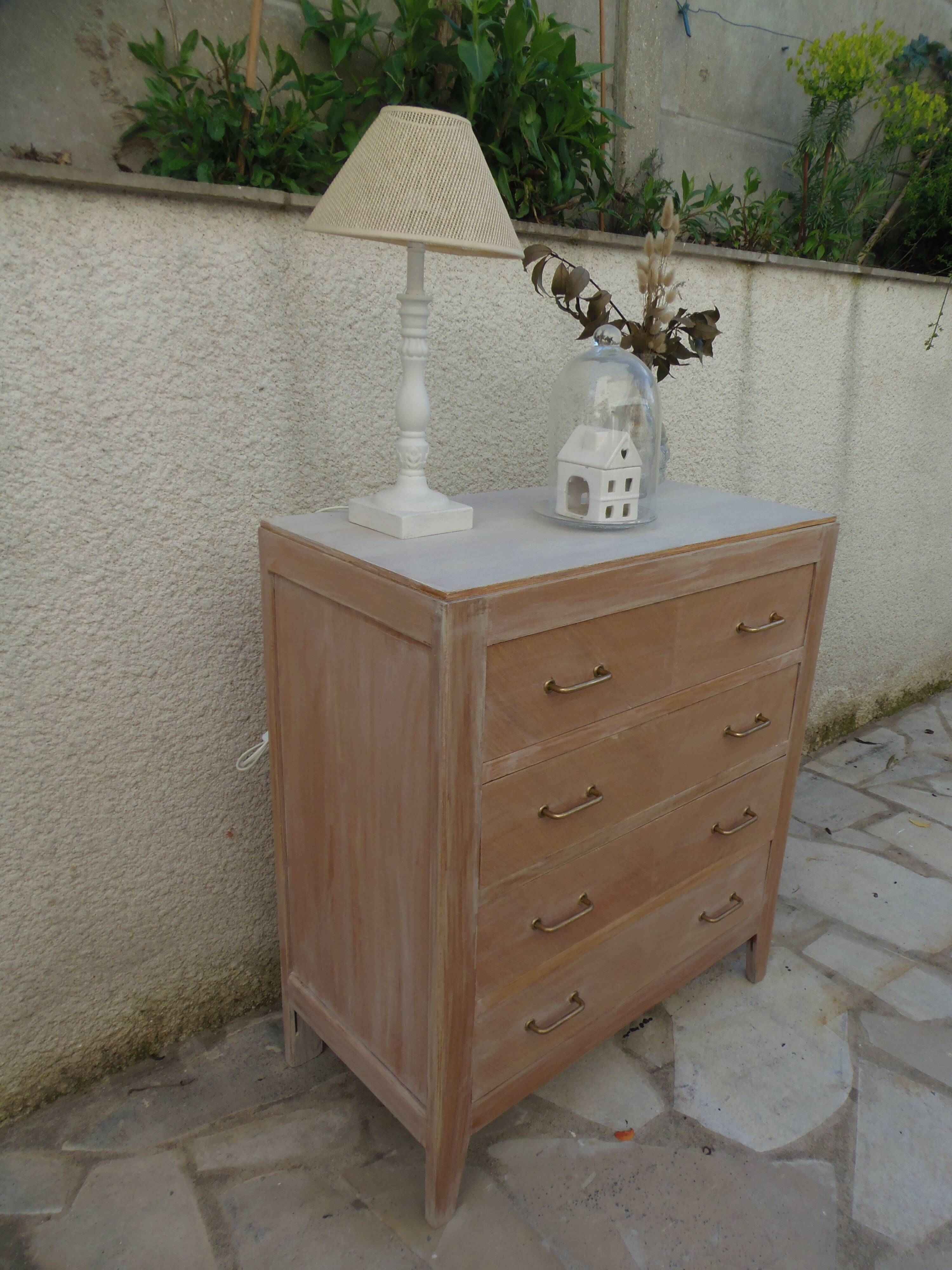 Vintage commode in bleached wood.