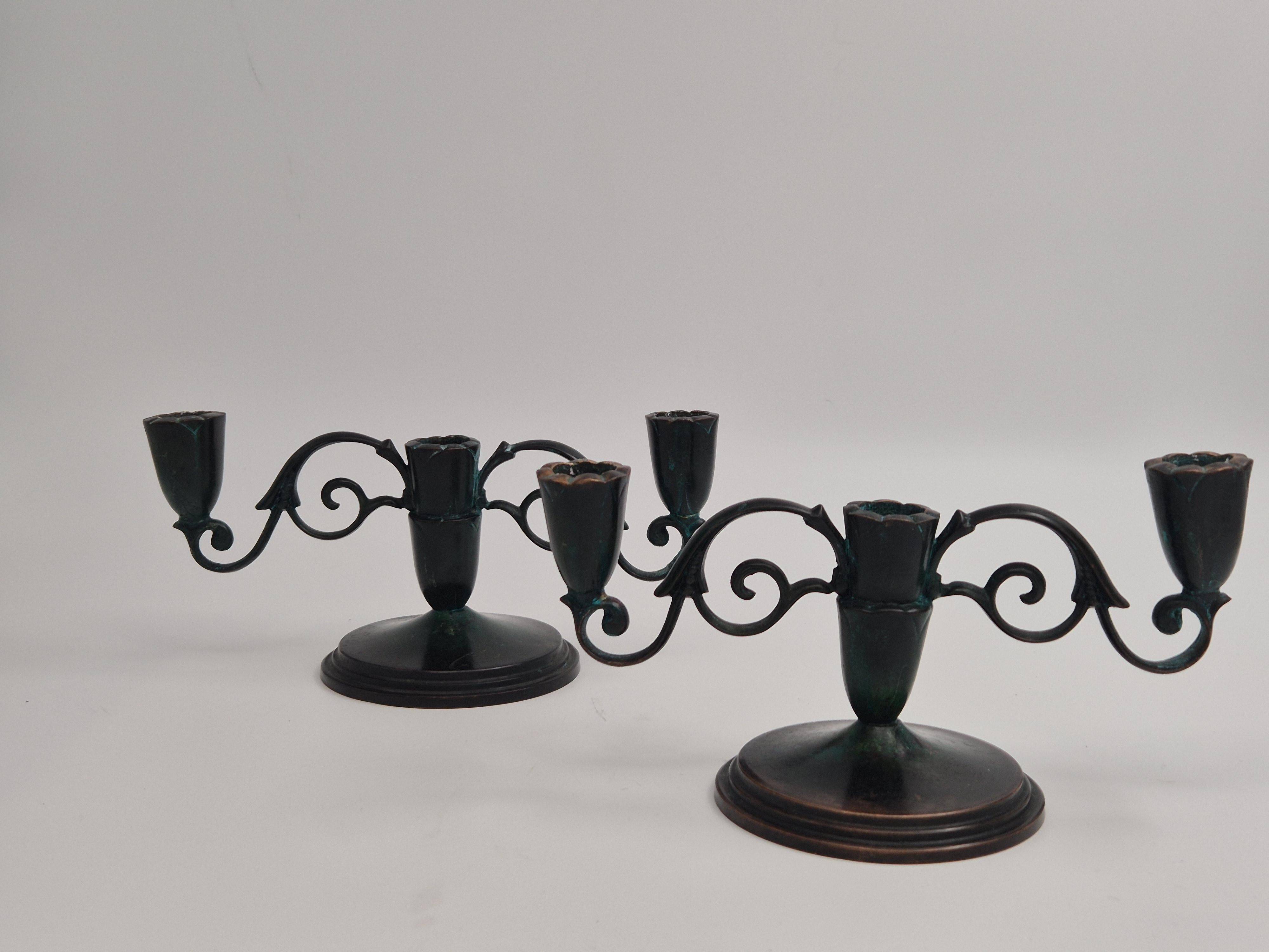 Pair of rare decorative bronze candelabra, Danish Grace 1920s/30s