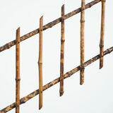 Porte-manteau ancien français en bambou, avec miroir et porte-parapluie.