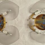 Pair of double wall sconces, gold leaf, shell, Hollywood Regency
