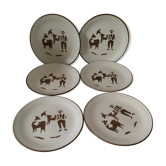 Set of 6 vintage stoneware plates Authentic charm and naive pattern