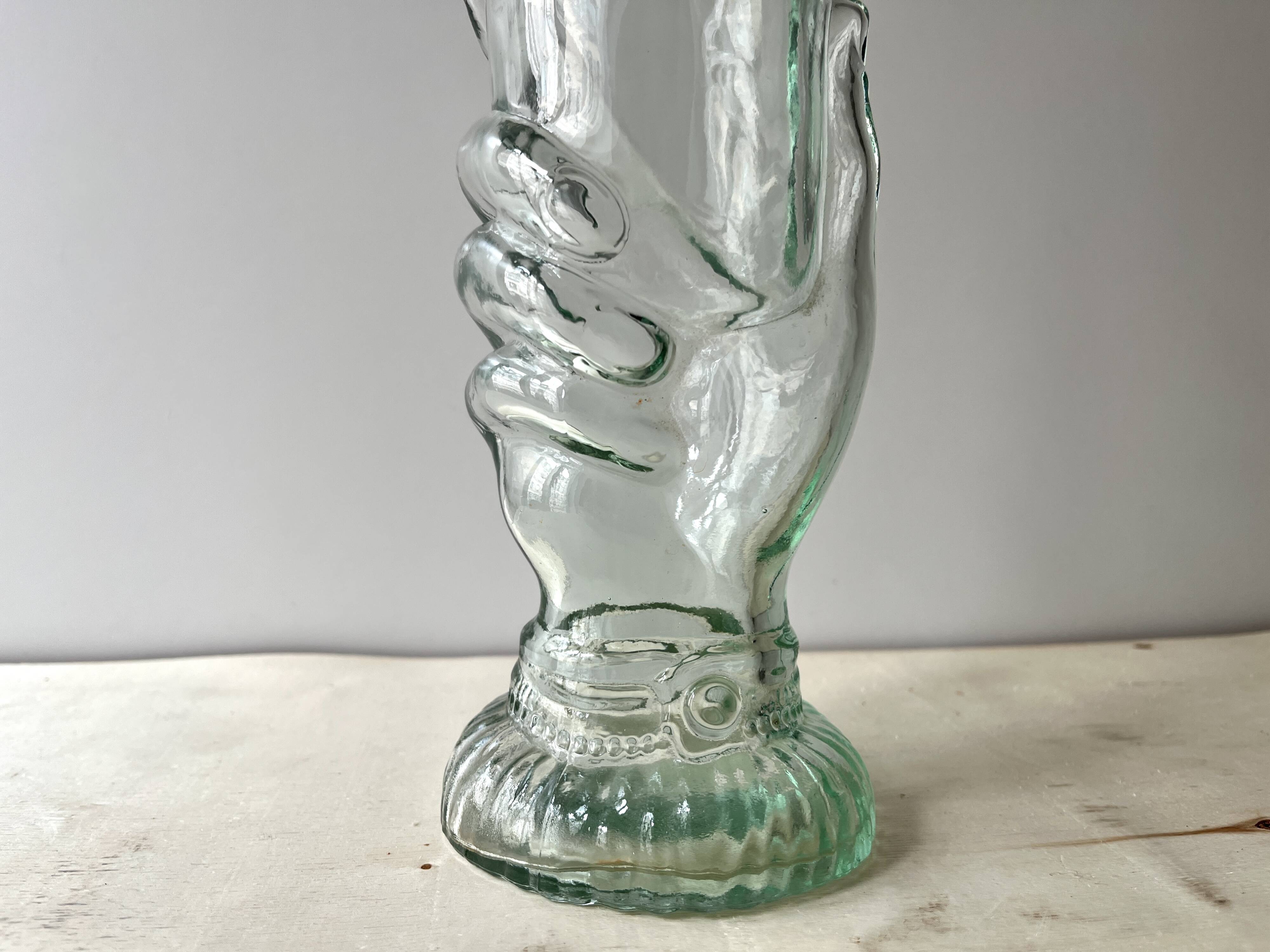 Legras glass bottle "transparent hand" circa 1920, antique carafe