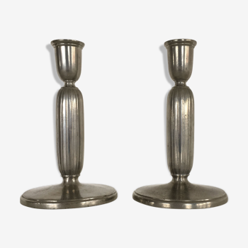 1930s pair of art deco pewter candlesticks by just andersen