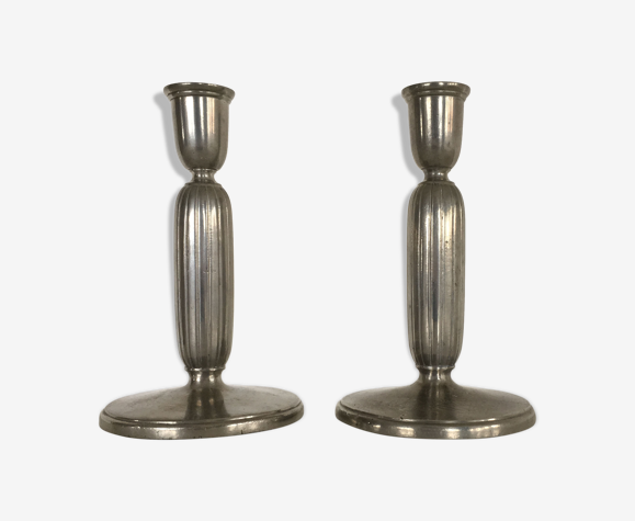 Paire de chandeliers Art Déco Pewter des années 1930 par Just Andersen