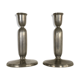 1930s pair of art deco pewter candlesticks by just andersen
