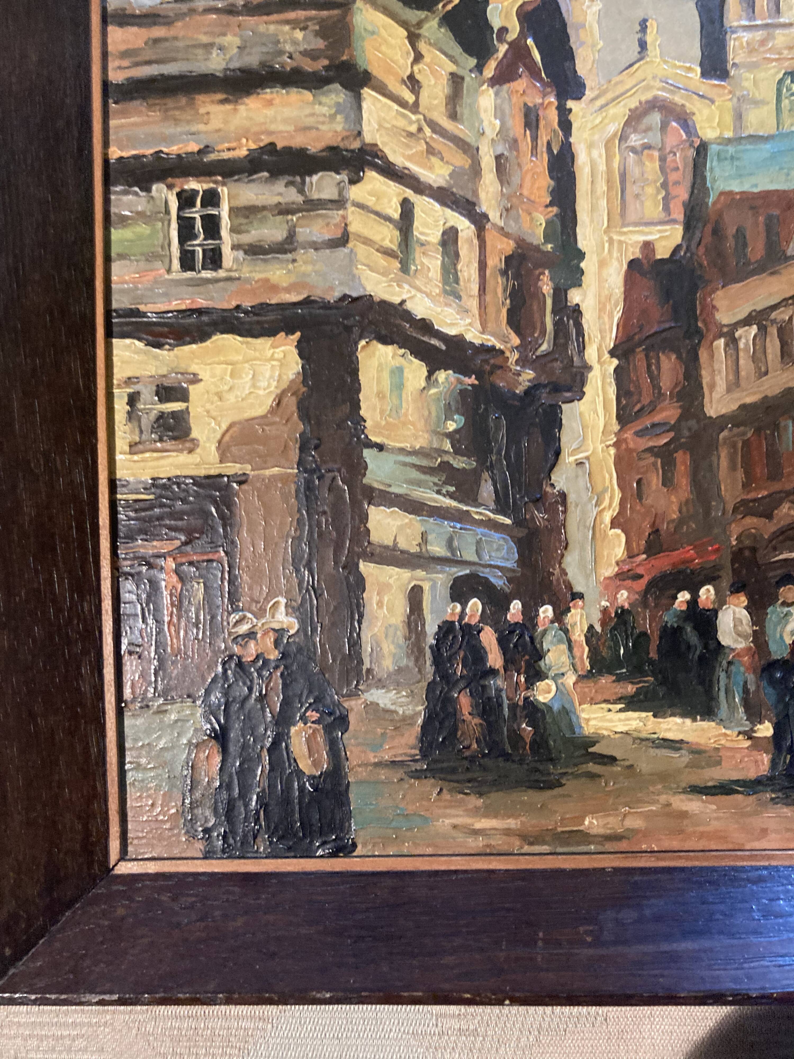 Breton painting, St. Corentin, Kéréon Street, Quimper, Brittany - regionalist