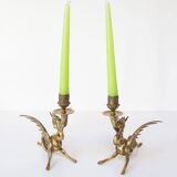 Pair of 19th century gilded brass “chimera” candlesticks