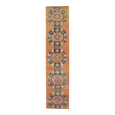 Tapis couloir vintage turc Oushak fait à la main en laine et coton orange 75x330