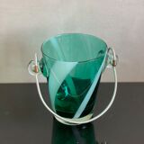 Bucket with ice cubes colored green glass