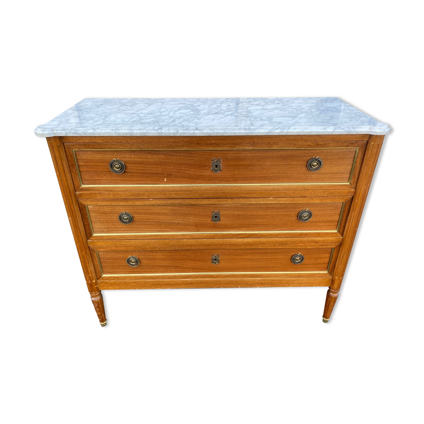 Louis XVI style chest of drawers Marble top White veined with ears