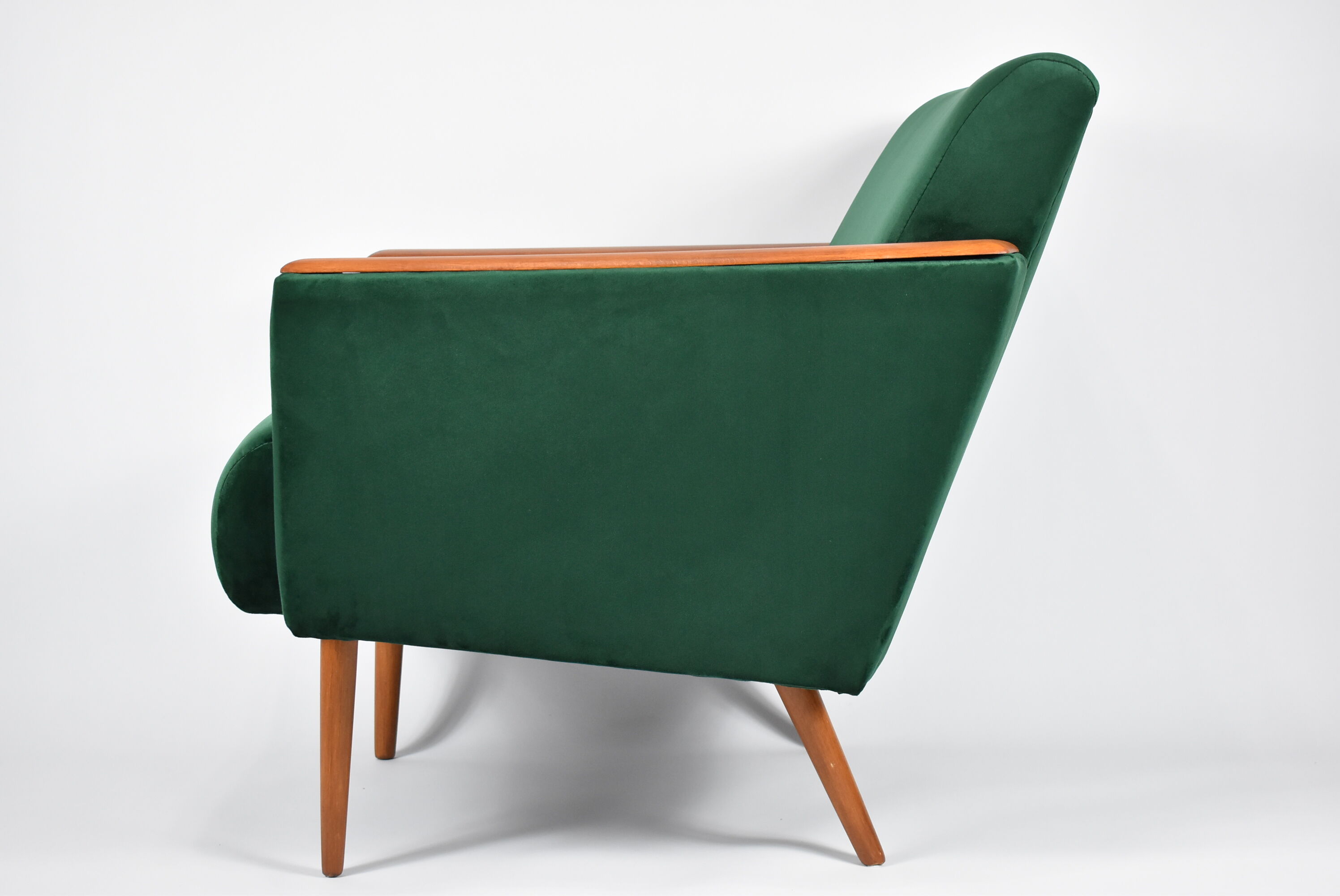 Vintage velvet armchair, 1970, mid century, green bottle color