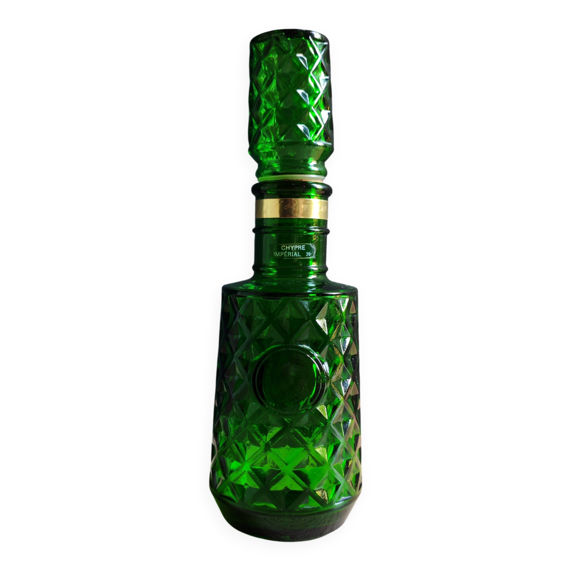 Carafe à whisky vintage en verre vert moulé pointe de diamant