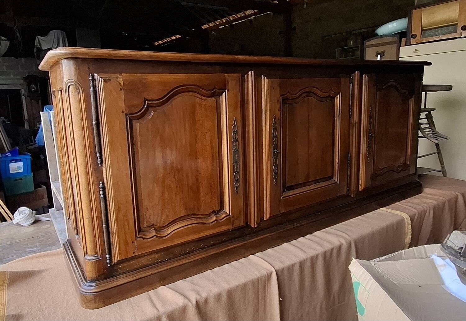 Louis XV 3-door walnut sideboard on plinths