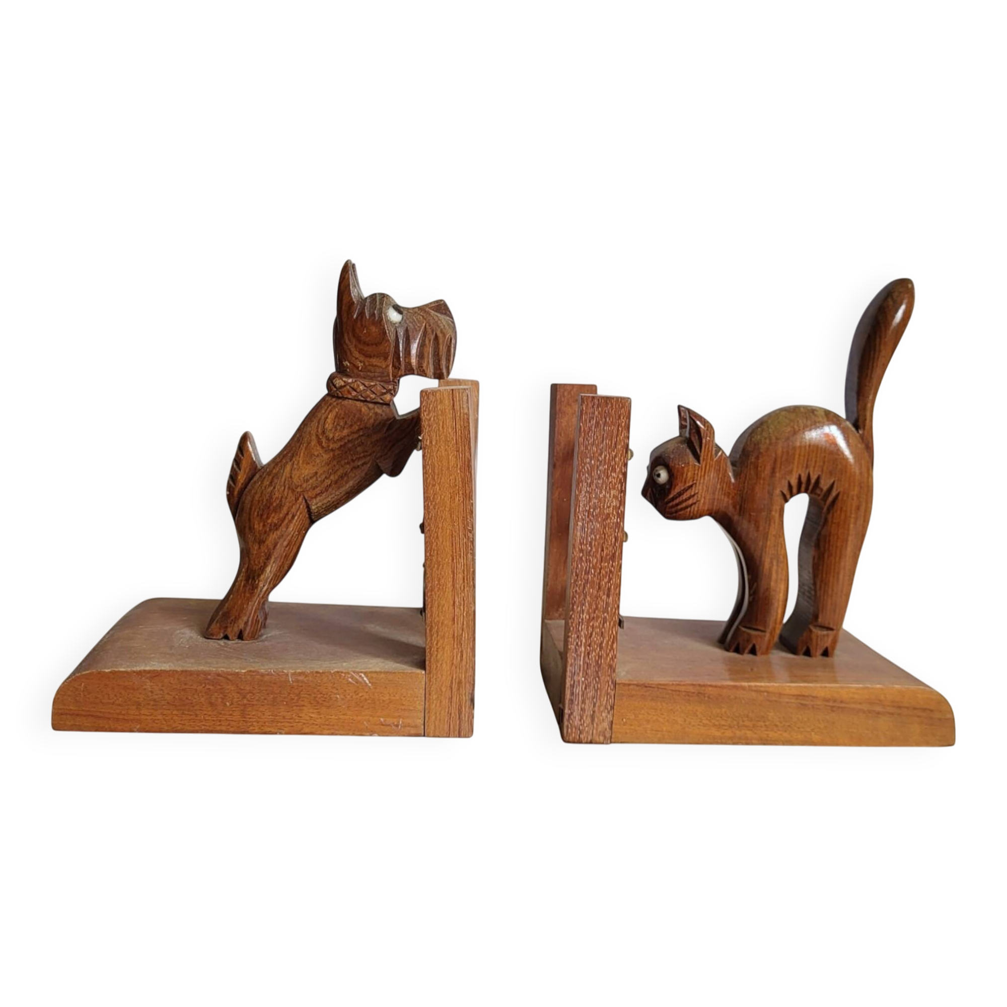 Wooden Bookends "Dog & Cat"