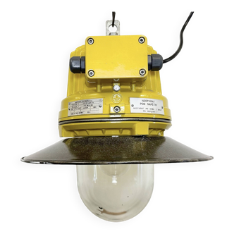 Yellow Industrial Explosion Proof Lamp with Grey Enameled Shade, 1990s