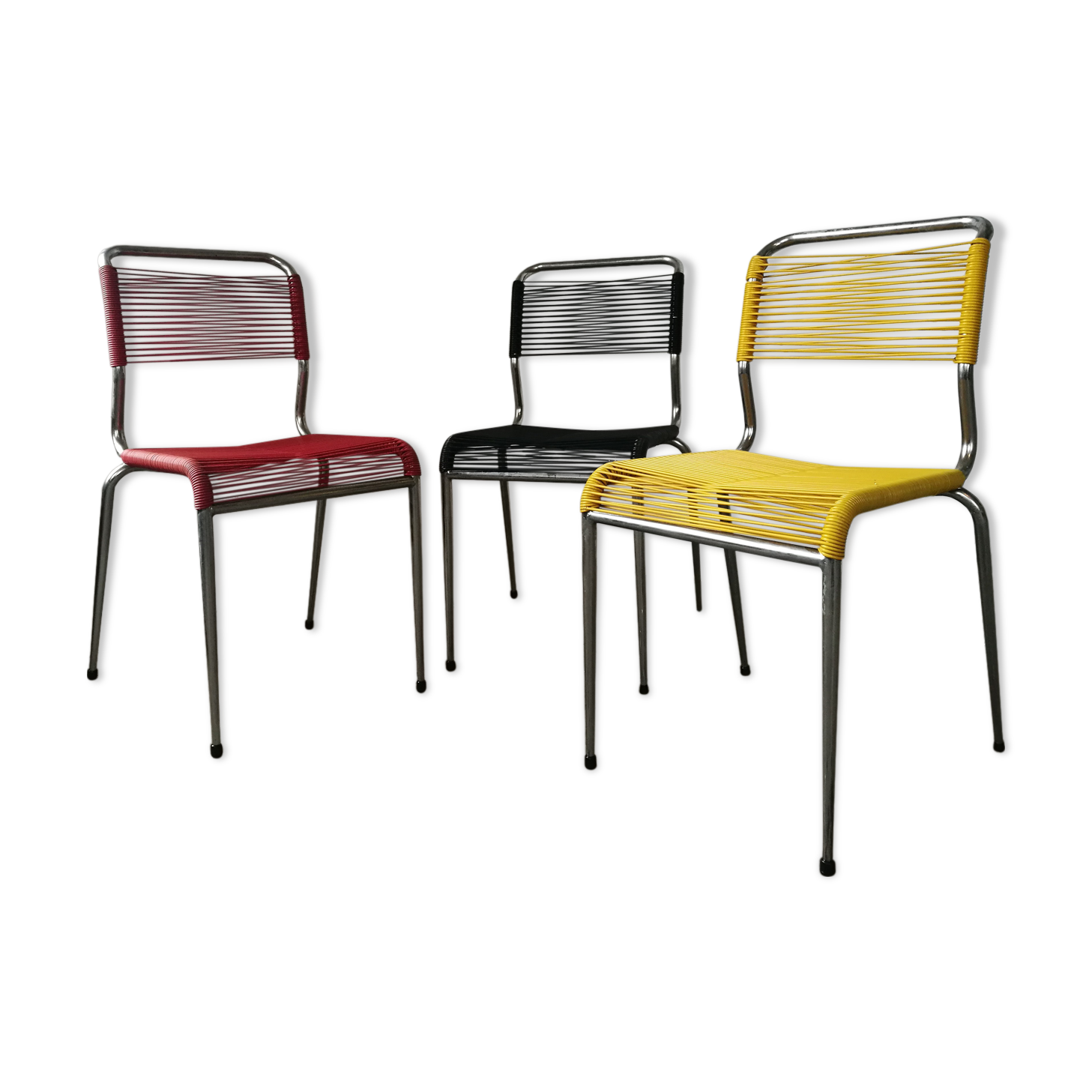 Set of 3 vintage scoubidou chairs