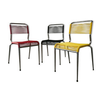 Set de 3 chaises scoubidou vintage