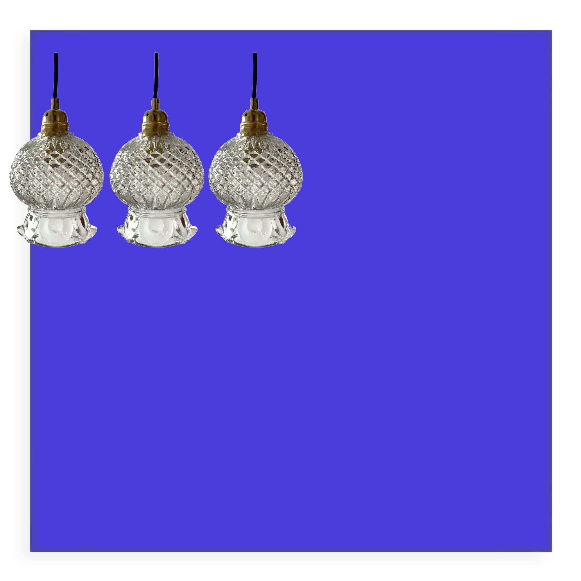 Set of three new electrified chiseled glass suspensions
