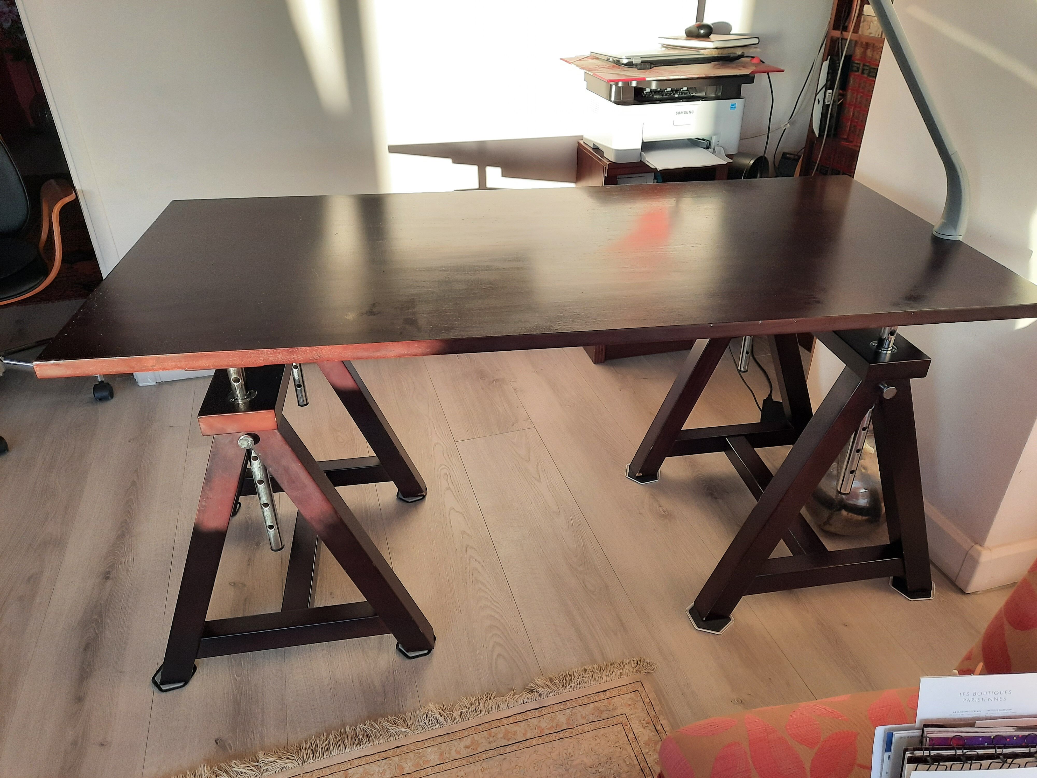 Beautiful solid wood desk, adjustable height, on trestles