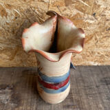 Vintage Beige Glazed Terracotta Vase with Relief Flower Decoration