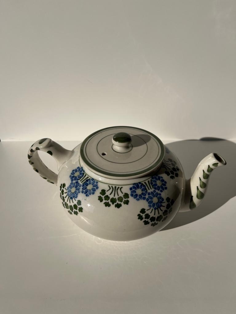 Green and blue teapot floral motif Badonviller