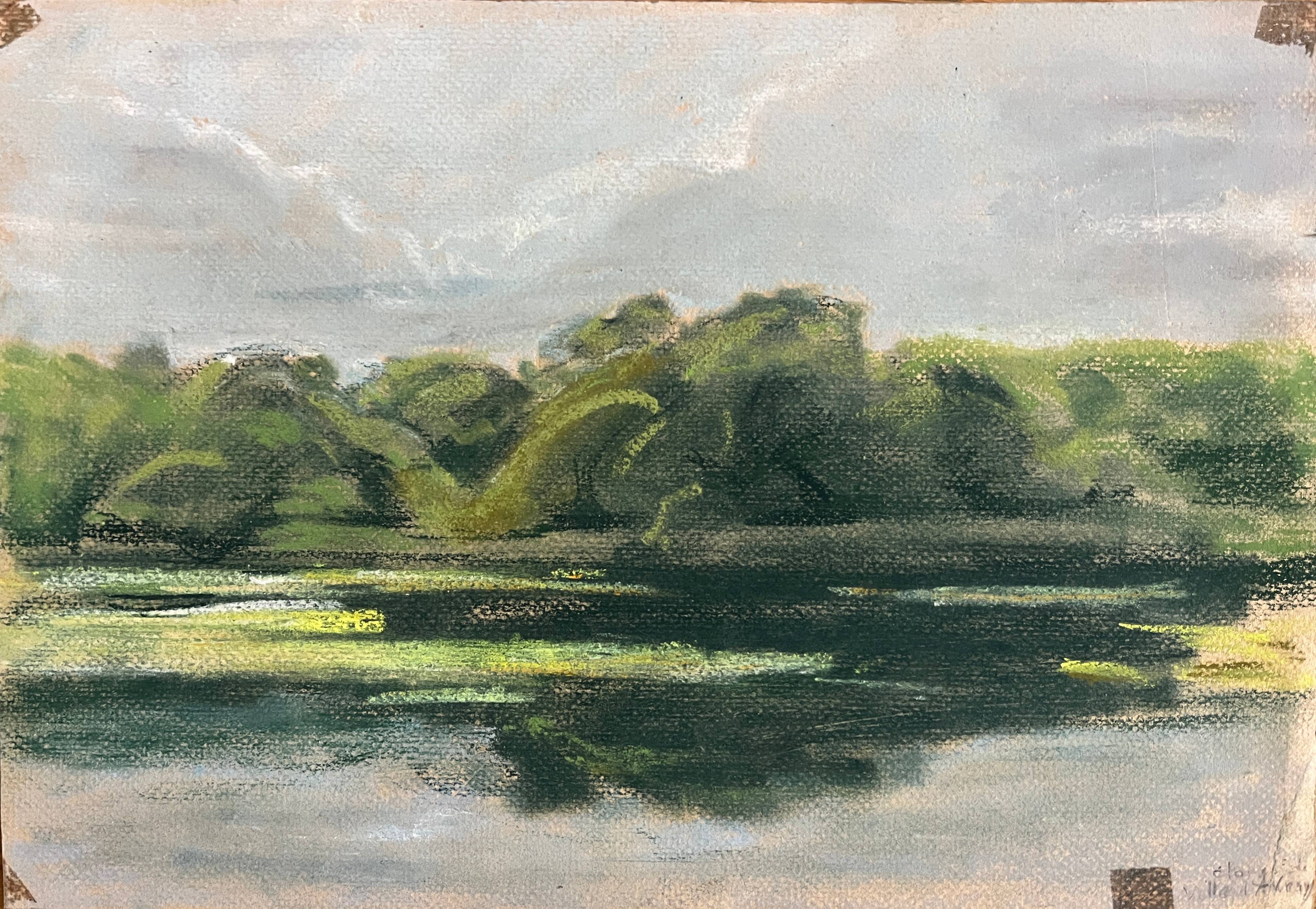 Paintings set of 3 drawings by Ed. Pannetier (1884-1965) Ville d'Avray pond F