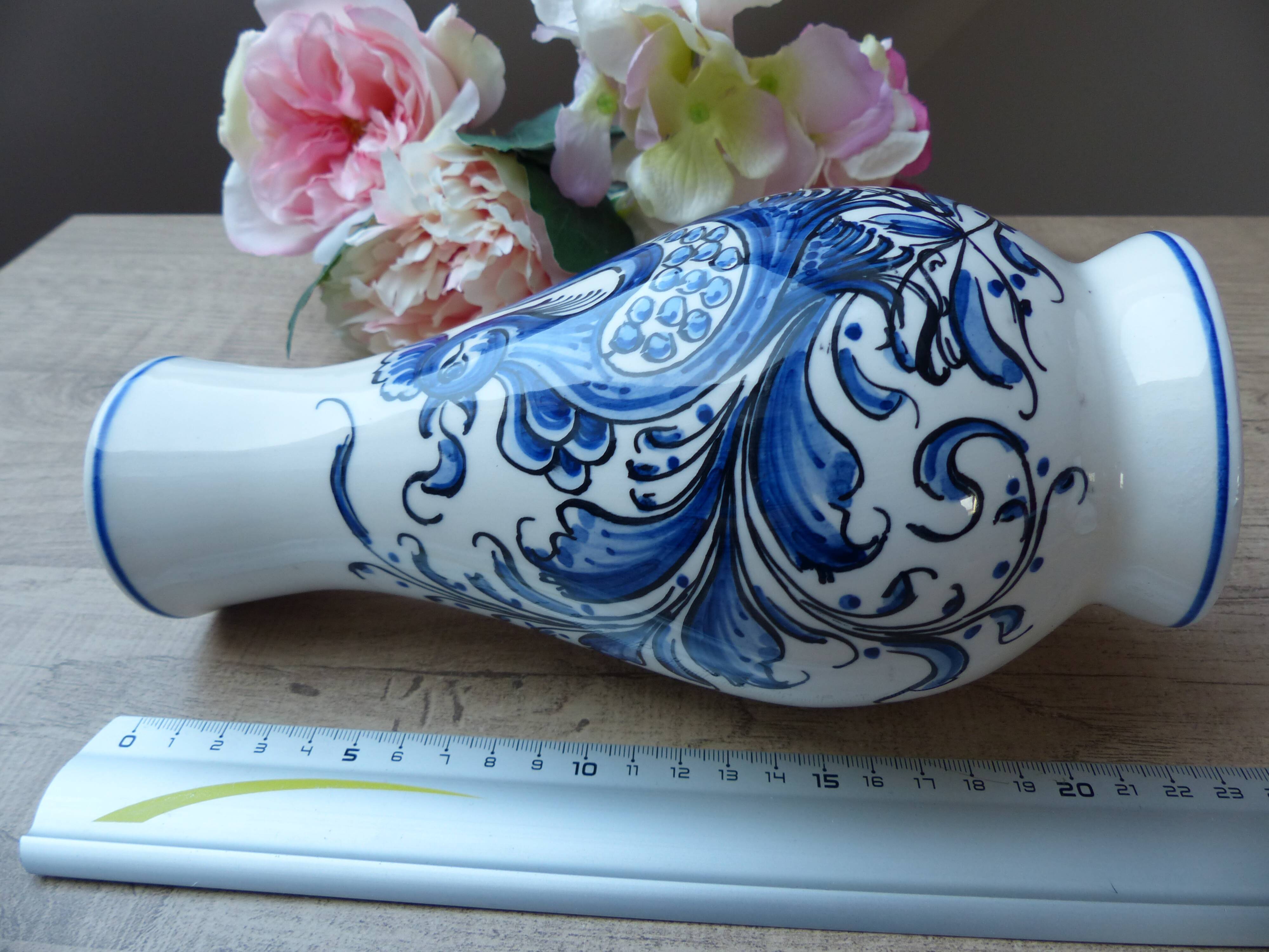 Ceramic Vase Bird Blue Hand-Painted Portugal