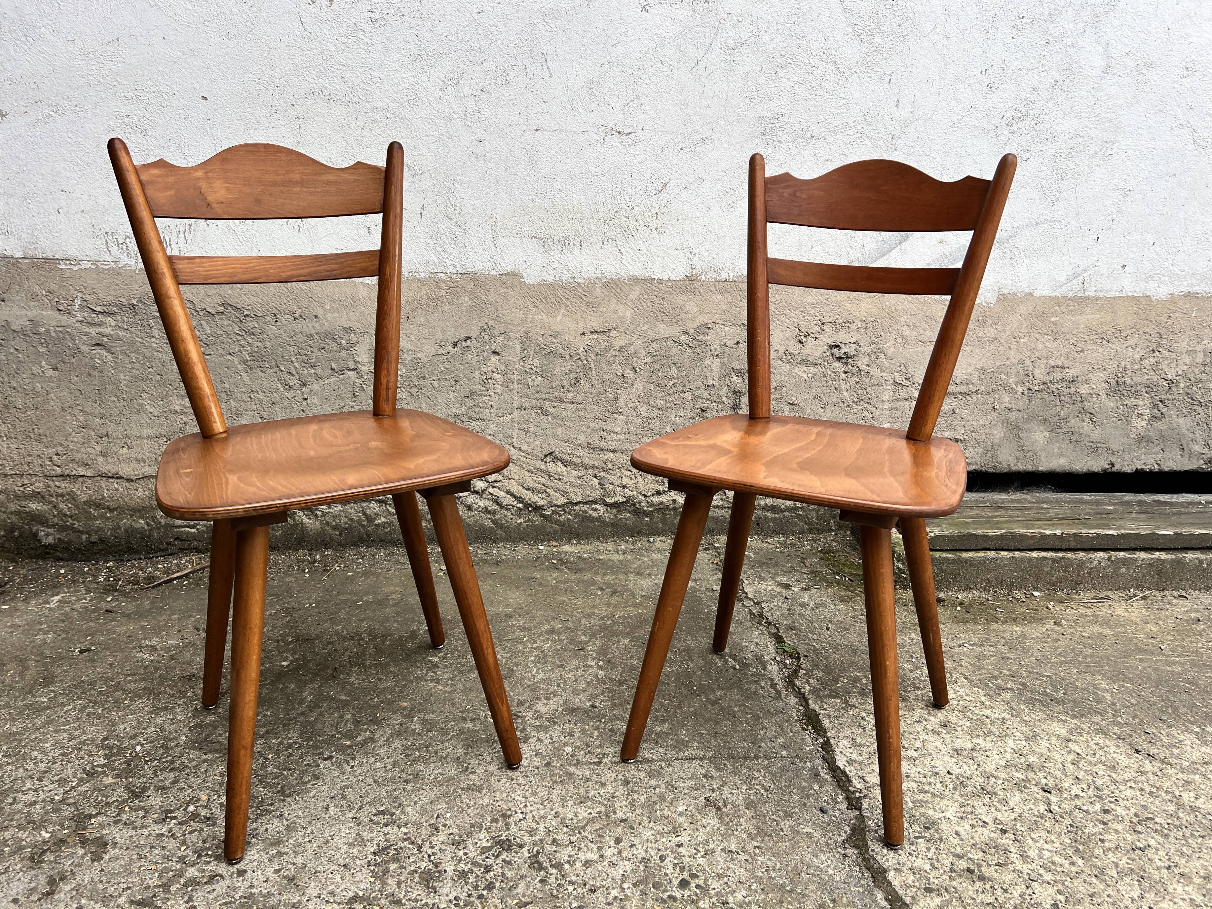 Set of 4 vintage beech bistro chairs – compass legs