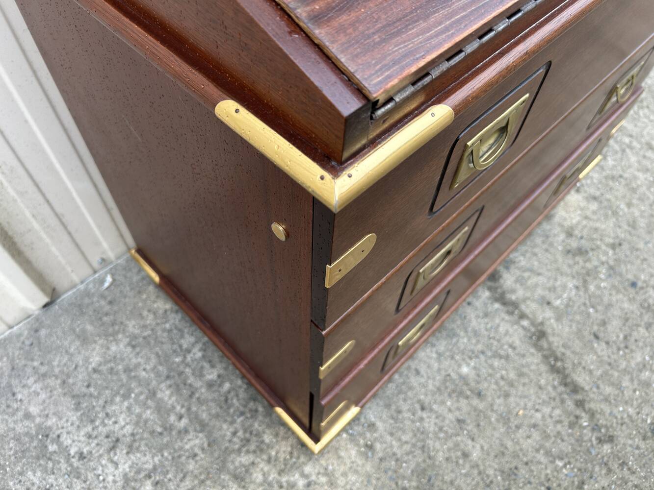Vintage navy wood scriban chest of drawers and chair