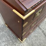 Commode scriban de marine bois laiton vintage et sa chaise